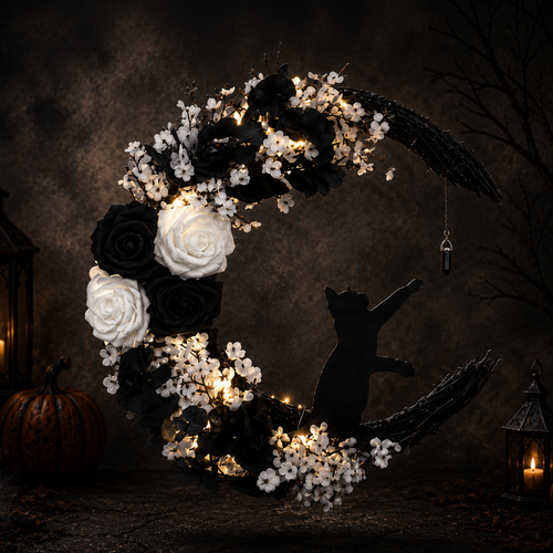Ravens Halloween Cat Wreath
